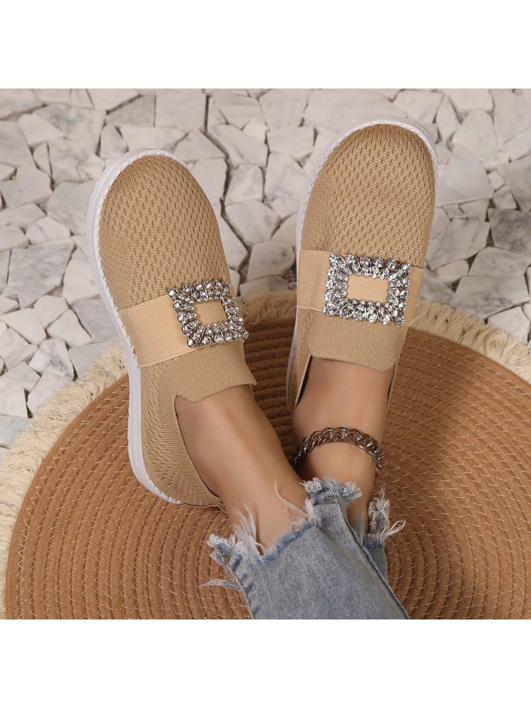 Rhinestone Pure Color Round Toe Flats