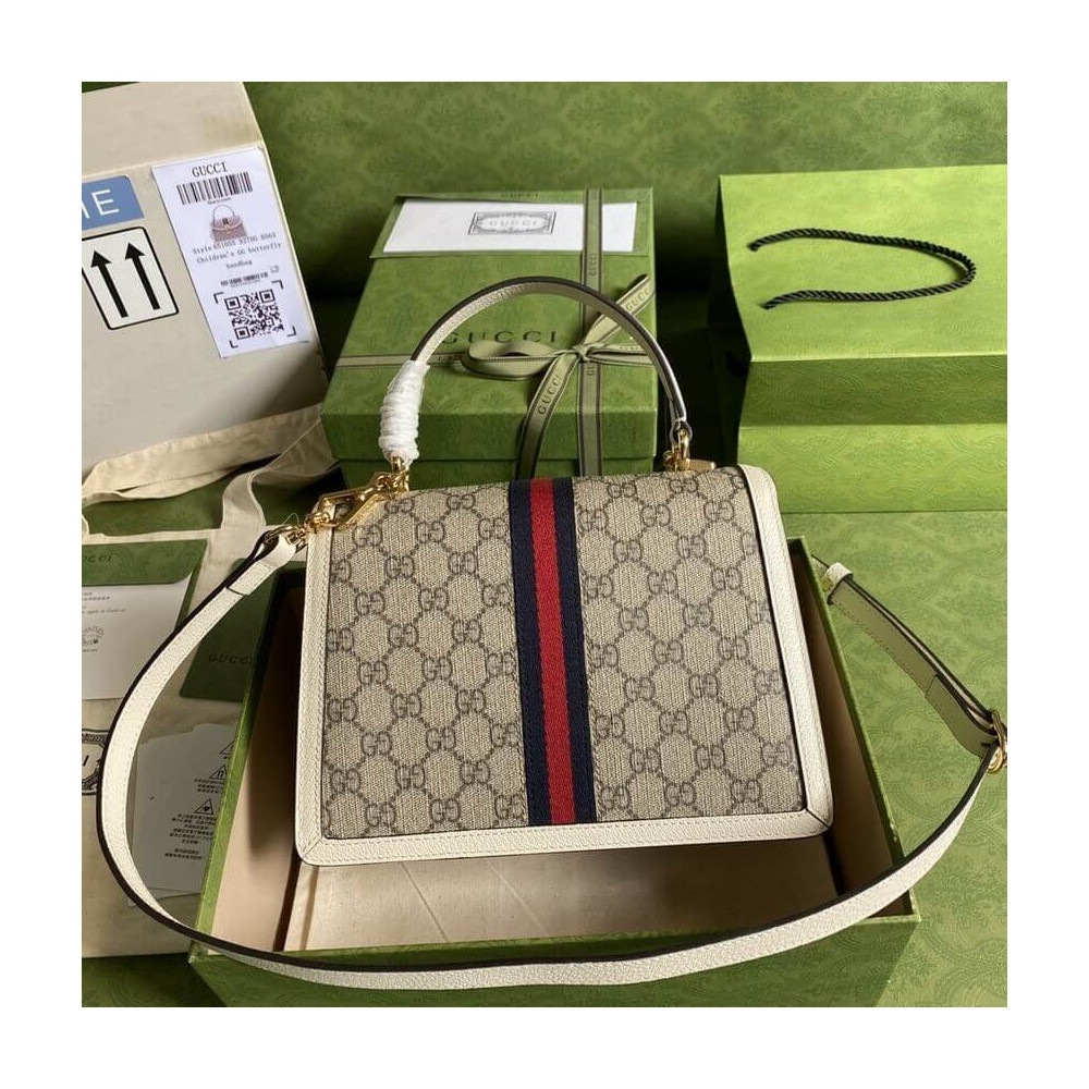 Gucci Ophidia Small Top Handle Bag With Web White