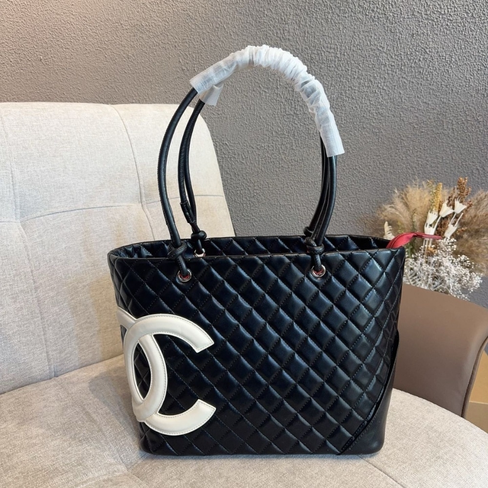 Chanel Cambon Line Medium Tote Bag In Black 28cm