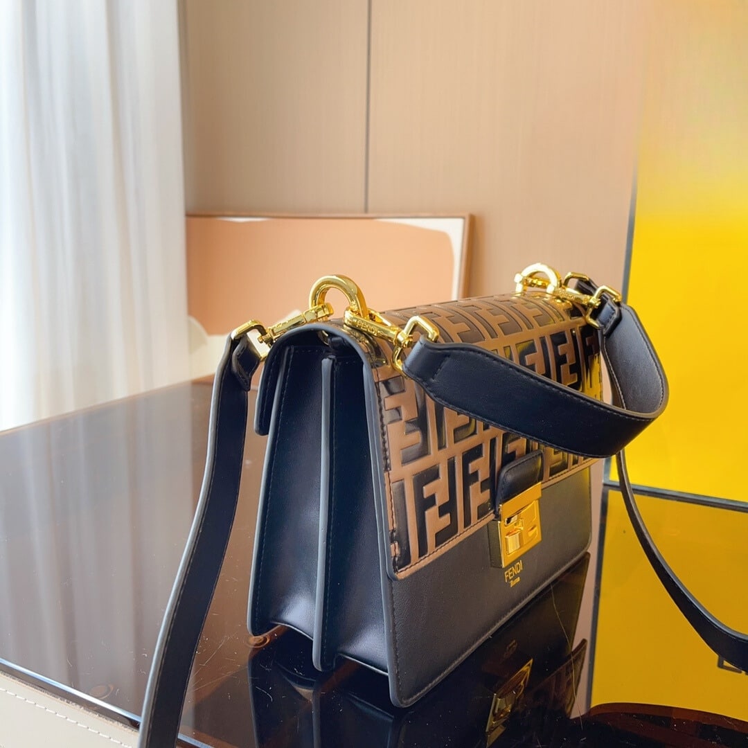 Fendi Kan I Leather Bag Brown 25Cm