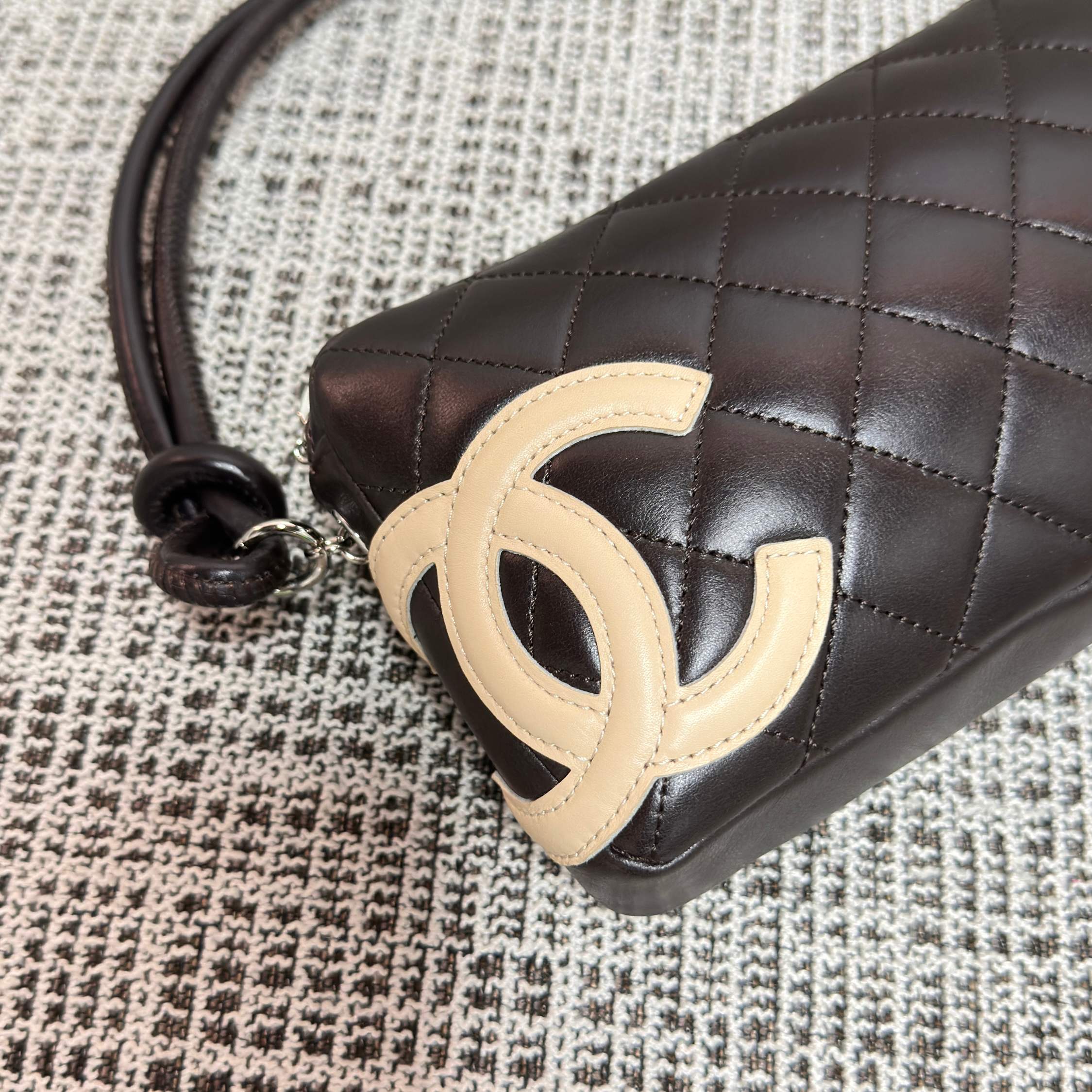 Vintage Cambon Quilted Lambskin Camera Bag in Black & Beige