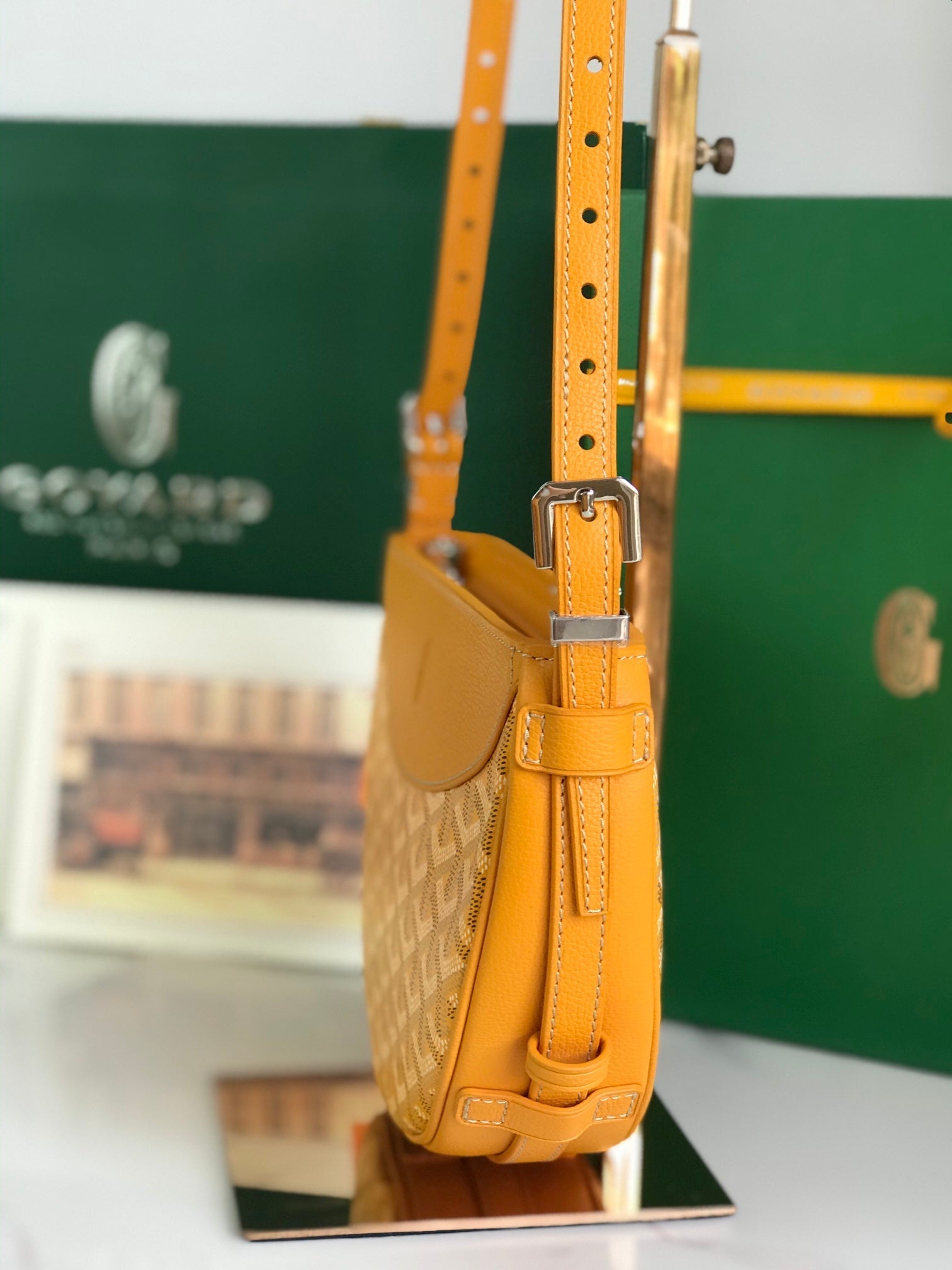 Goyard Hirondelle Bag 25 Cm Yellow Lambskin And Goyardine Canvas