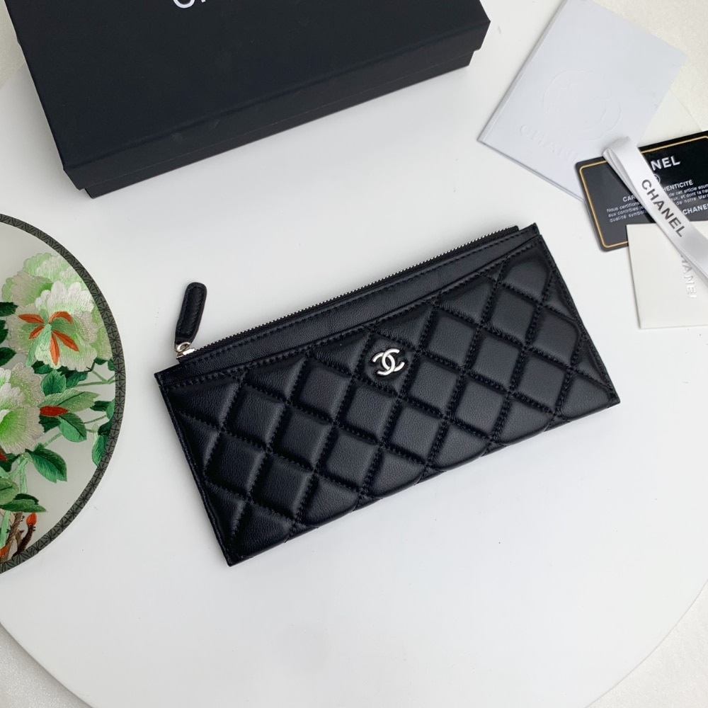 Chanel Classic Zip Pouch Quilted Wallet Black 22Cm