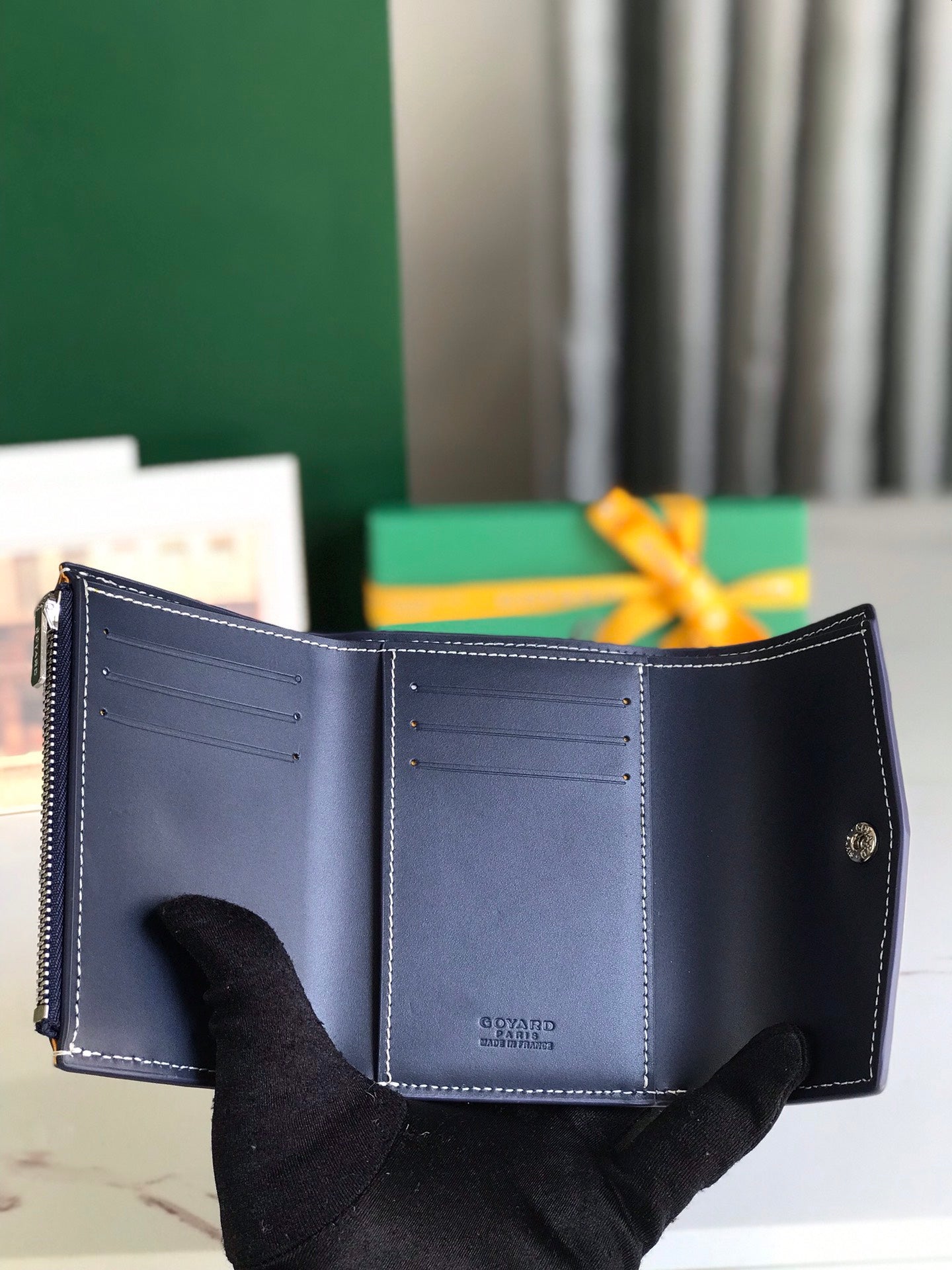 Goyard Saint-Gabriel Wallet 12 Cm Navy Blue Calfskin And Goyardine Canvas