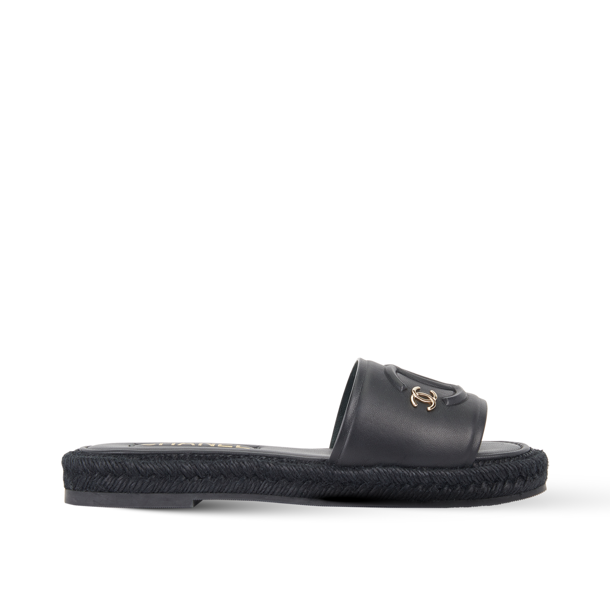 Chanel 23C CC Logo Leather Sandals Black