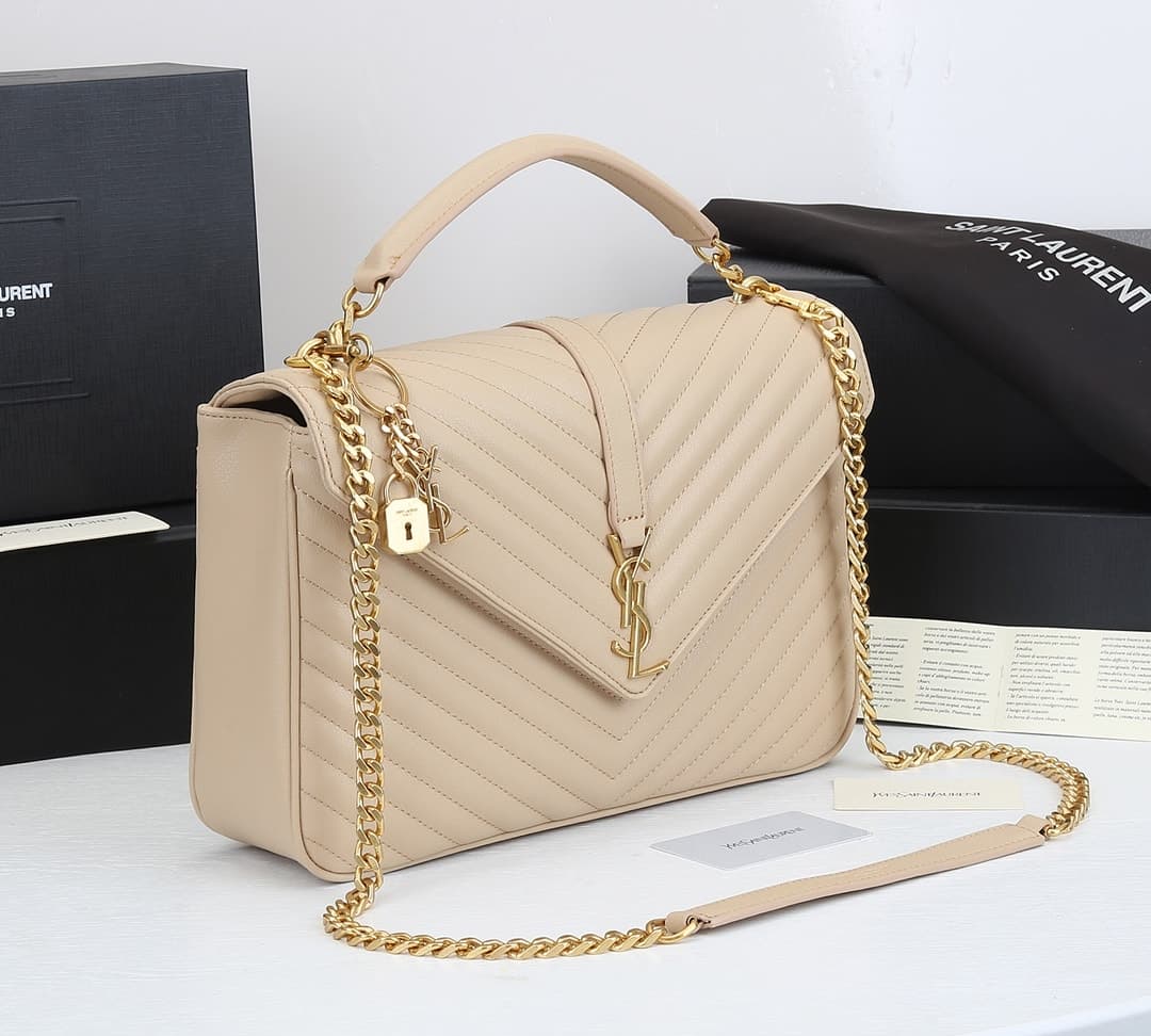 Saint Laurent College Large Chain Bag Beige 25Cm