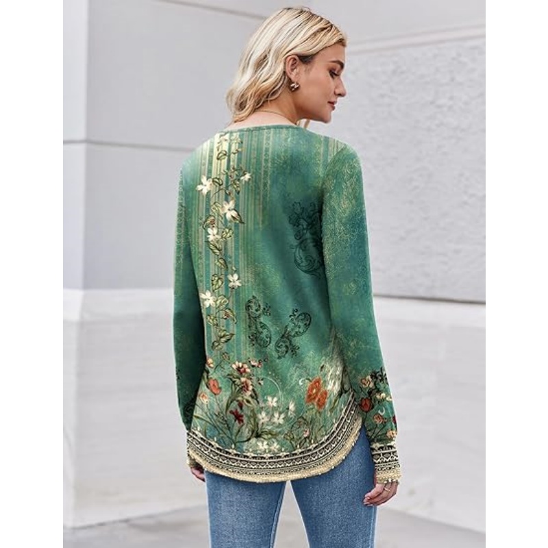 Women's Long Sleeve Crew Neck Tunic Tops