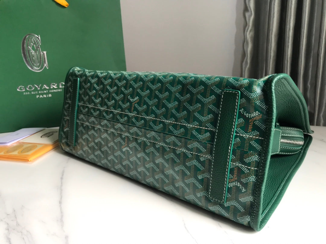 Goyard Hardy Pm Bag 40 Cm Green Goyardine Canvas And Taurillon Leather Trim