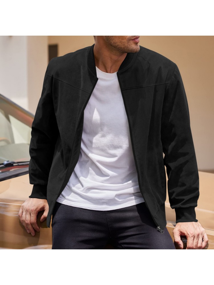 Stand Collar Zipper Suede Jackets