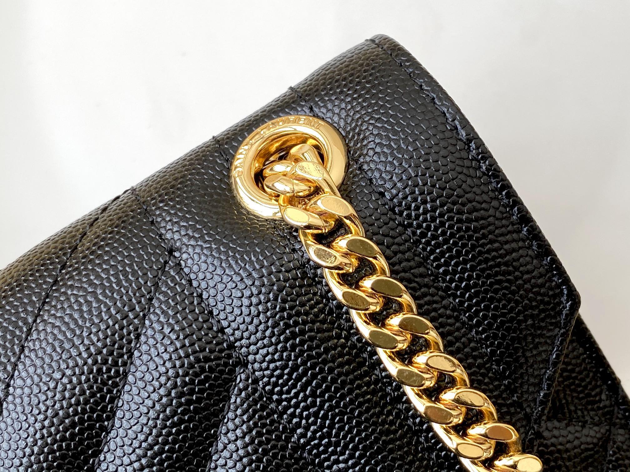 Saint Laurent Envelope Medium Chain Bag In Supple Matelasse Leather Black Gold 24Cm