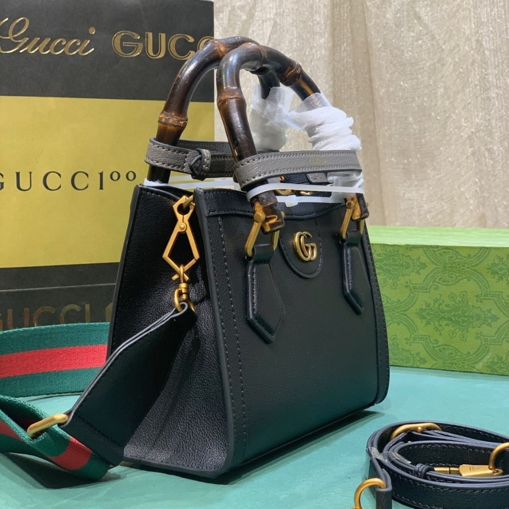 Gucci Diana Small Tote Bag Black Leather 20cm ‎702732 U3ZDT 1073