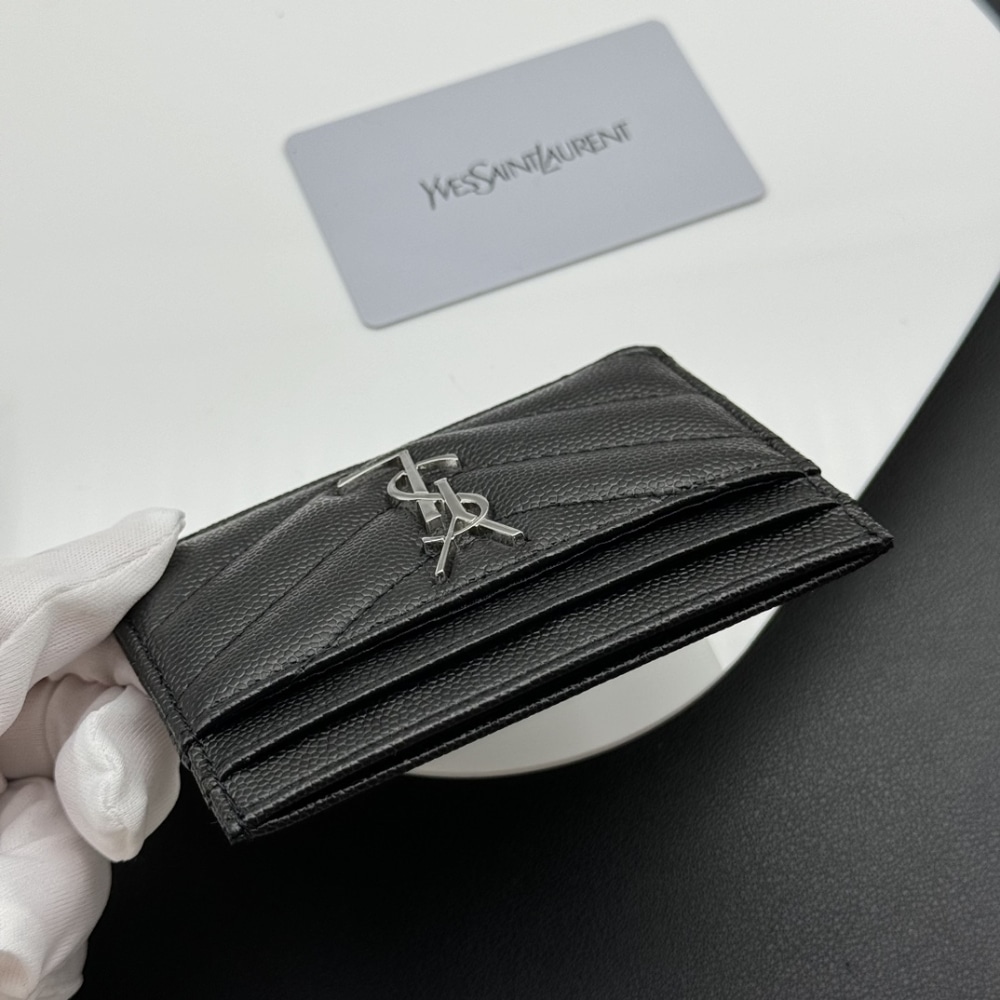 Saint Laurent Wallet Chevron And Logo Card Holders Black 10Cm