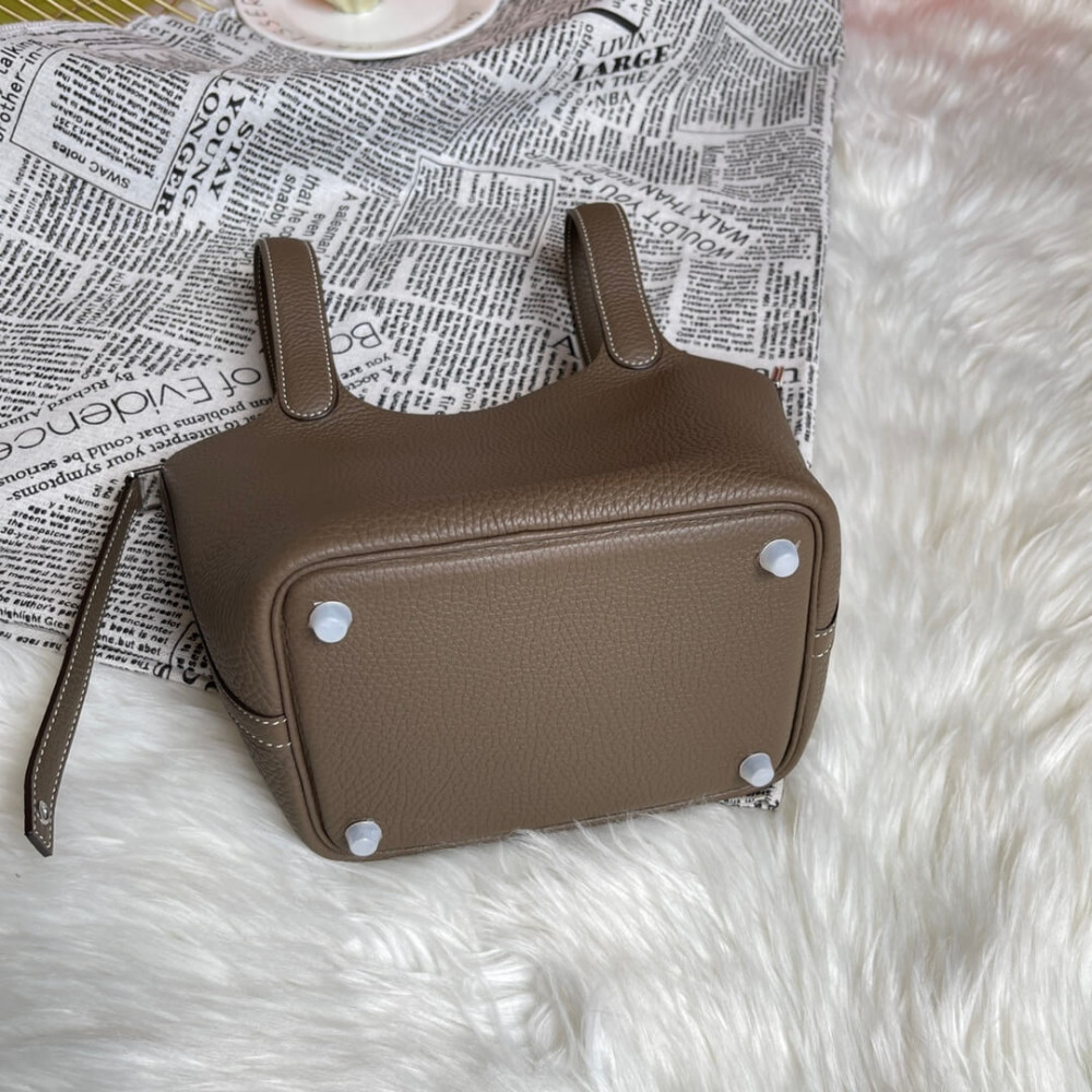 Hermes Picotin Lock Bag In Taurillon Clemence Etoupe Grey 22Cm