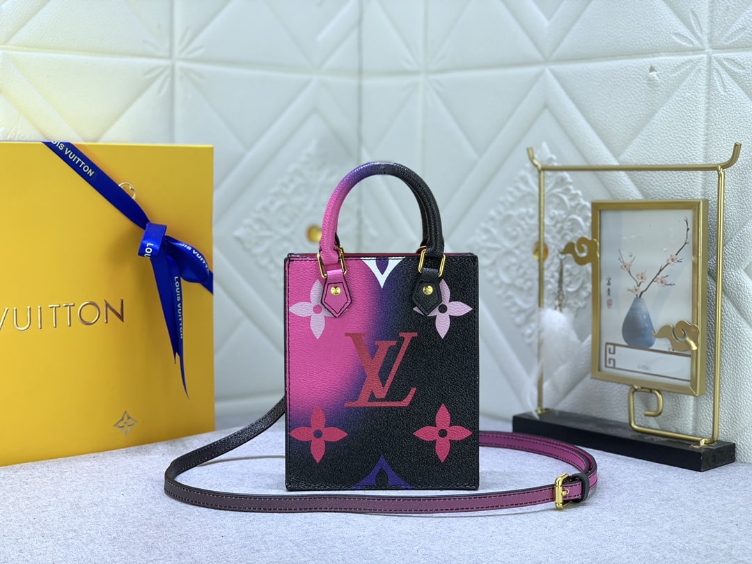 Louis Vuitton Petit Sac Plat Monogram Black And Pink 17Cm