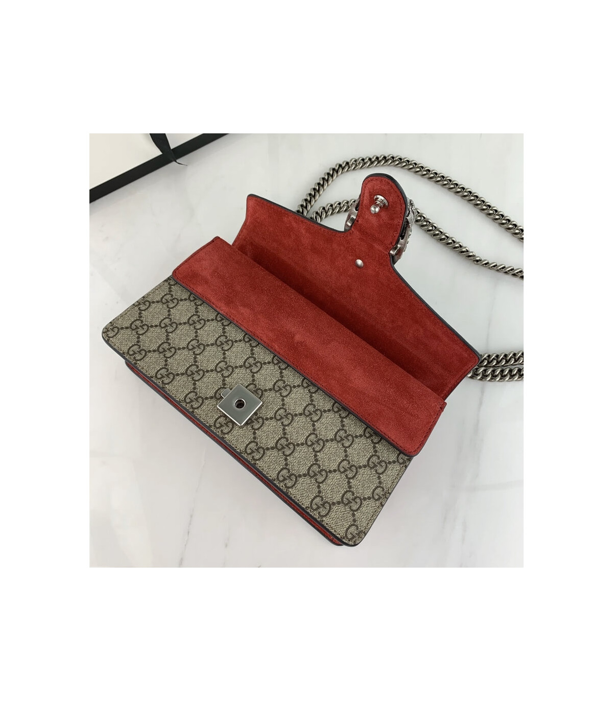 Gucci Dionysus Small Shoulder Bag in GG Supreme with Crystals Red 25cm