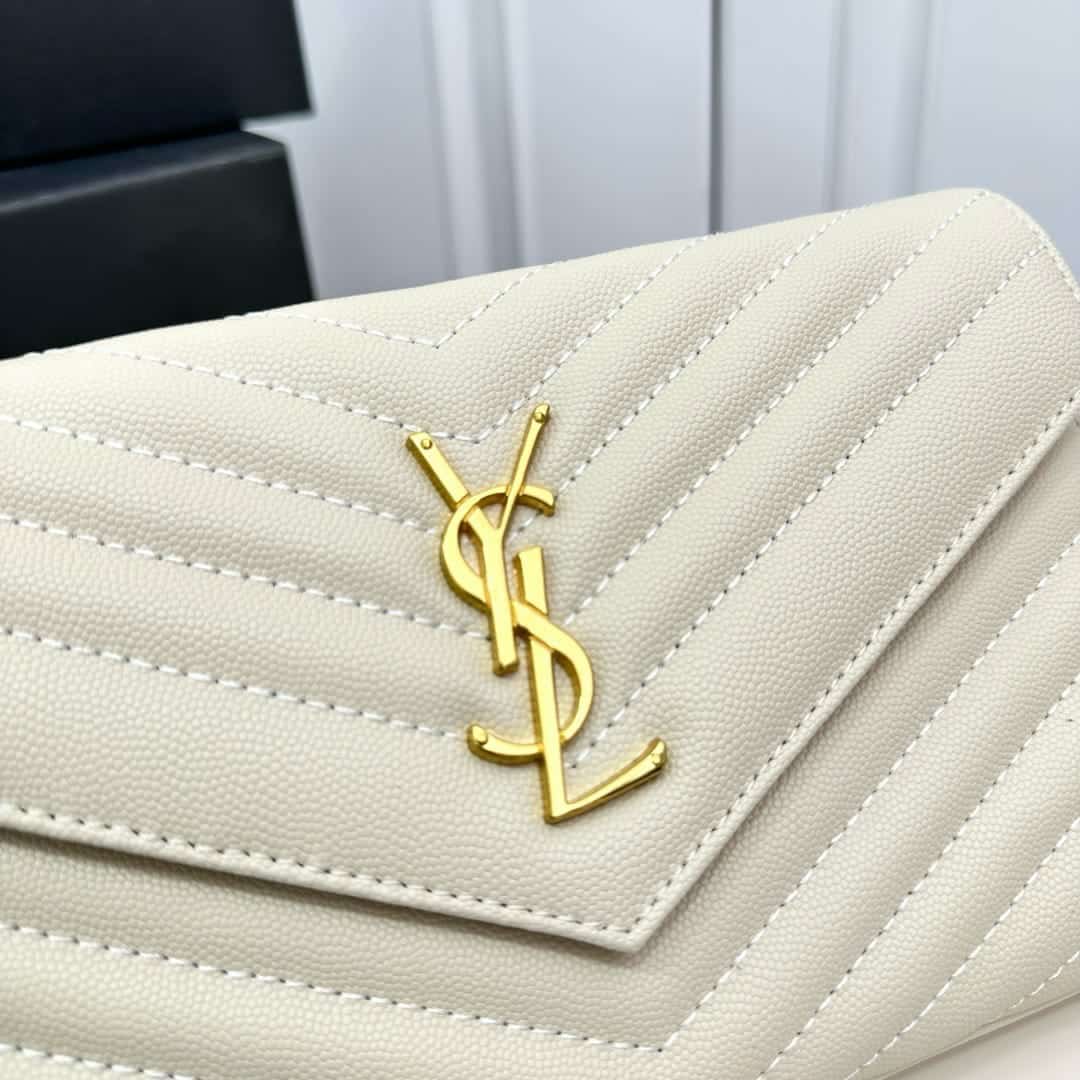 Saint Laurent Classic Cassandre Chain Wallet Bag White 24Cm