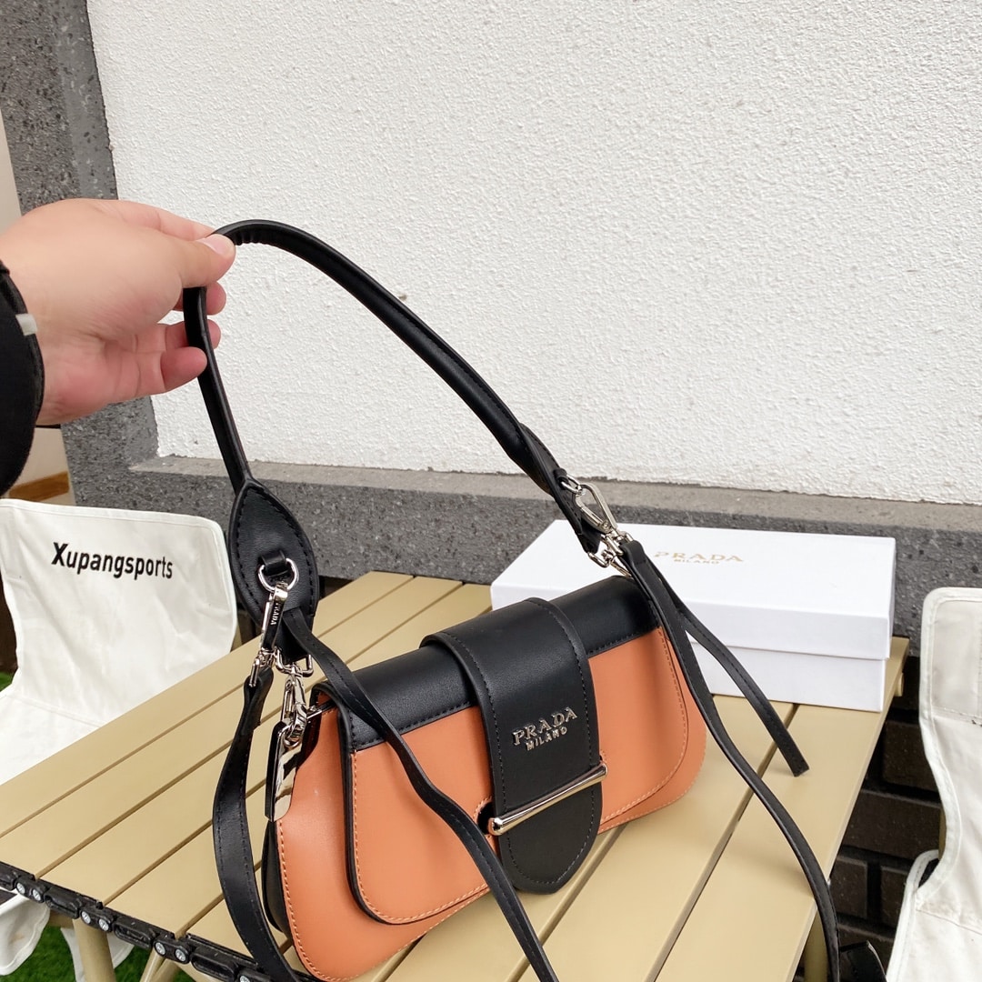 Prada City Calfskin Sidonie Shoulder Bag Brown And Black 28Cm