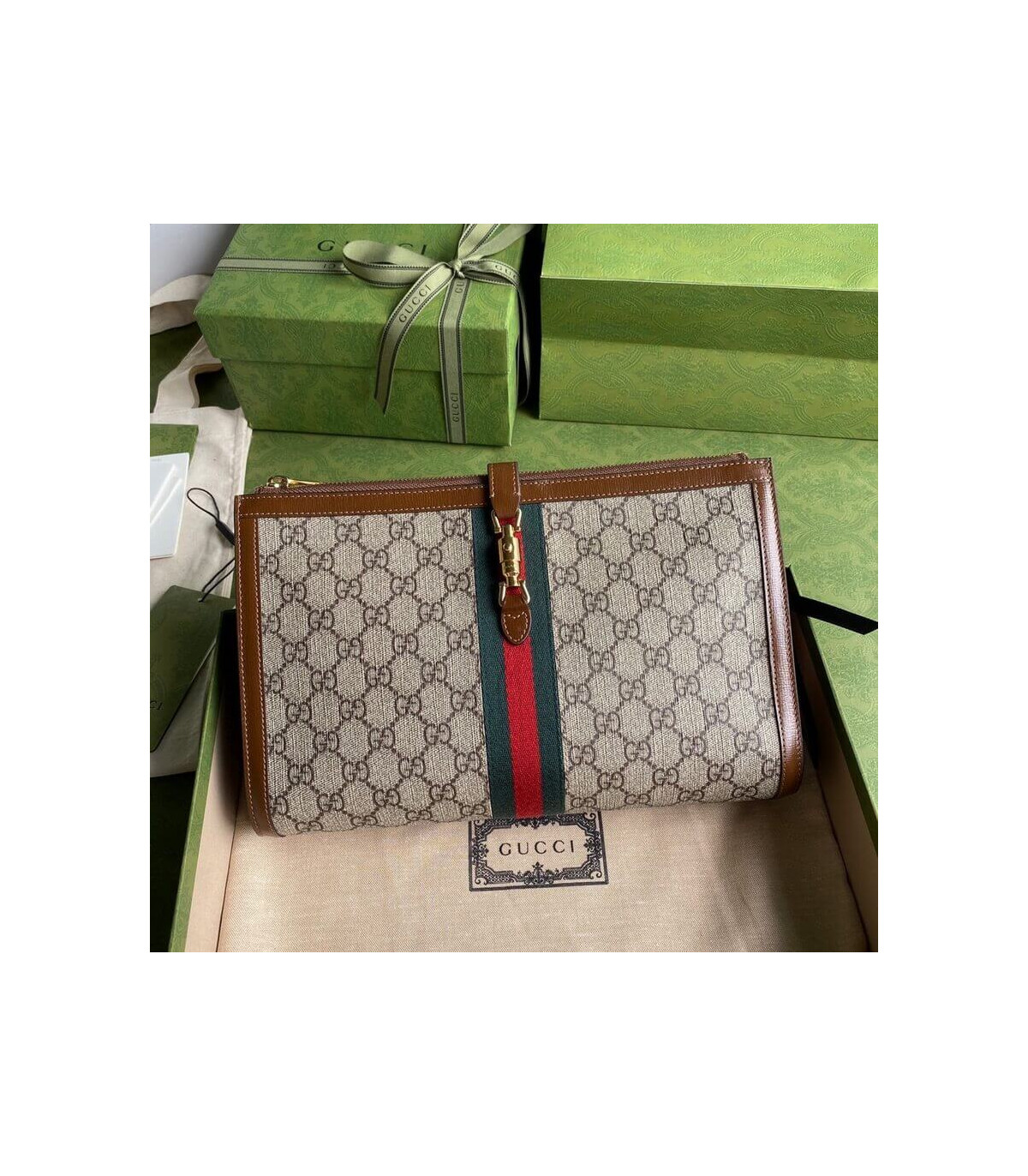 Gucci Jackie GG Coated Canvas Jackie 1961 Pouch Clutch Bag 30.5cm