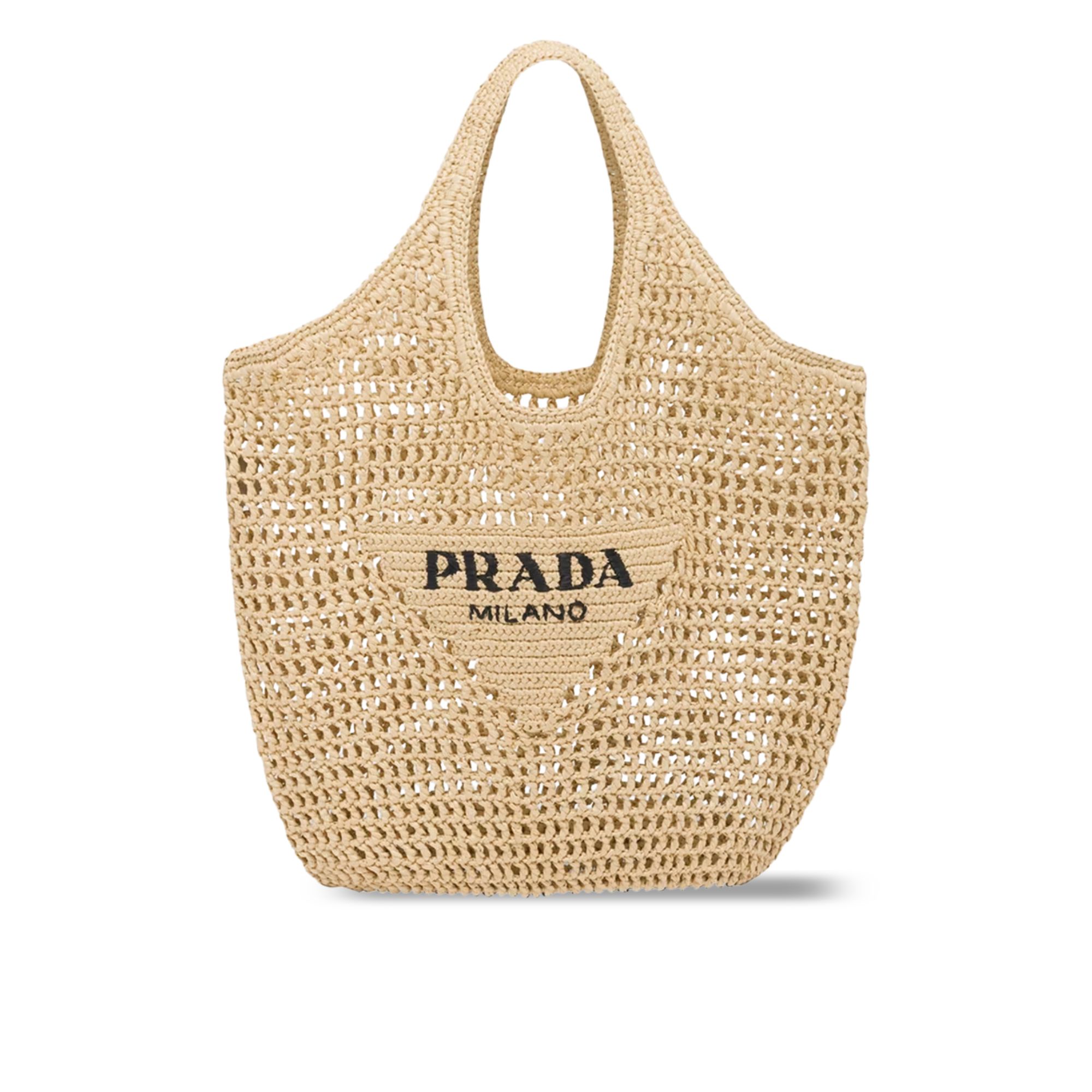 Prada Raffia Tote Bag Beige Straw Beach Bag 51 cm