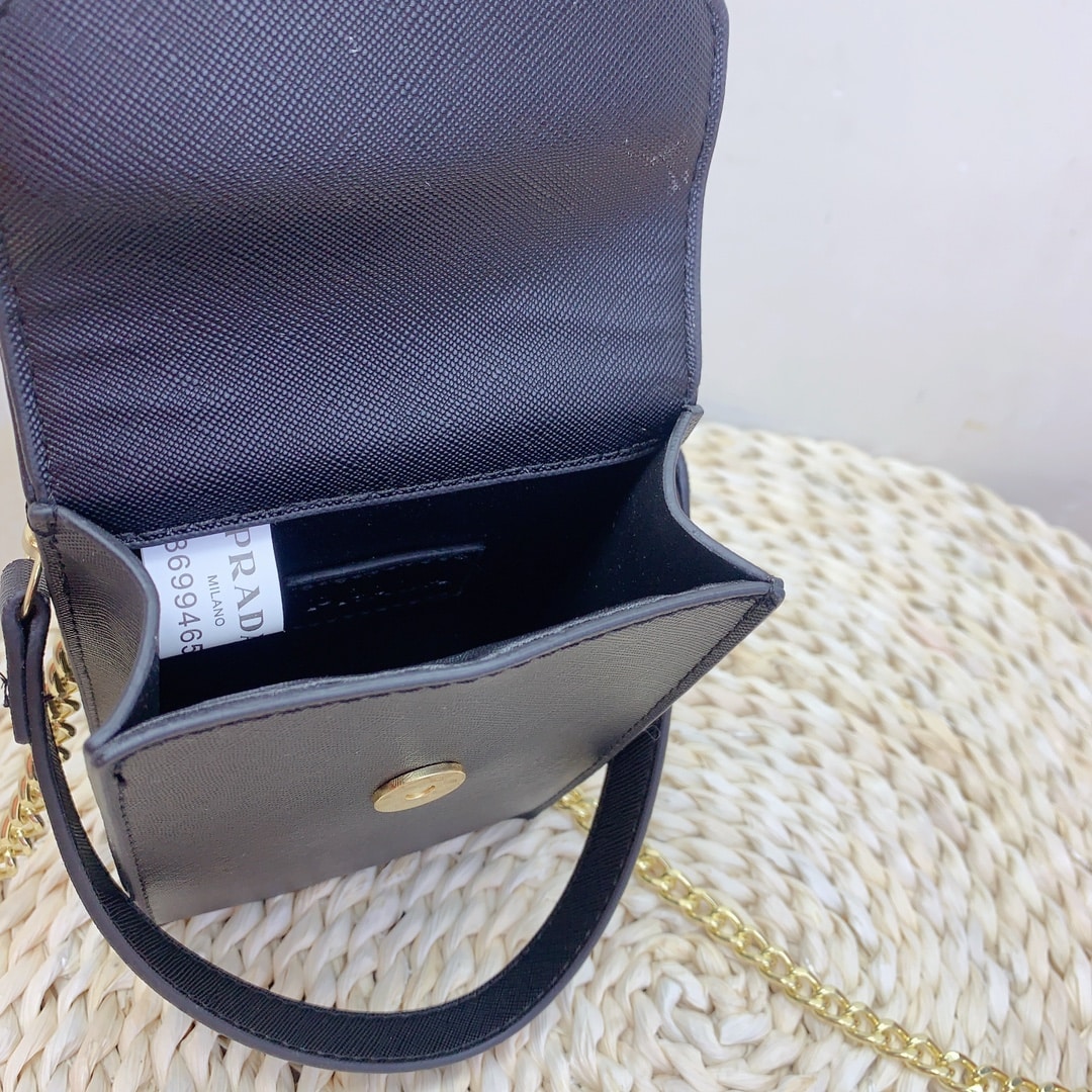 Prada Saffiano Leather Airpod Holder Black 17Cm