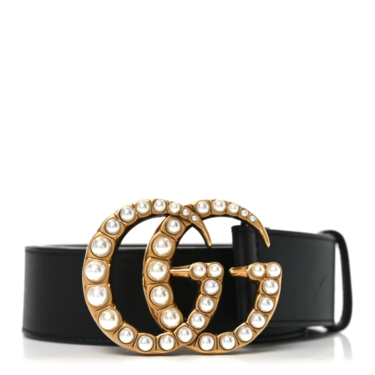 Moon Calfskin Pearl Double G 40mm Belt 80 32 Black Cream