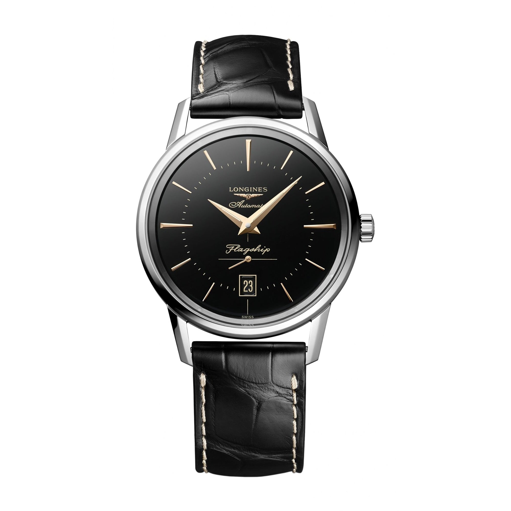 【Super Clone】Longines Men's L4.795.4.58.0 Flagship Black Leather Watch