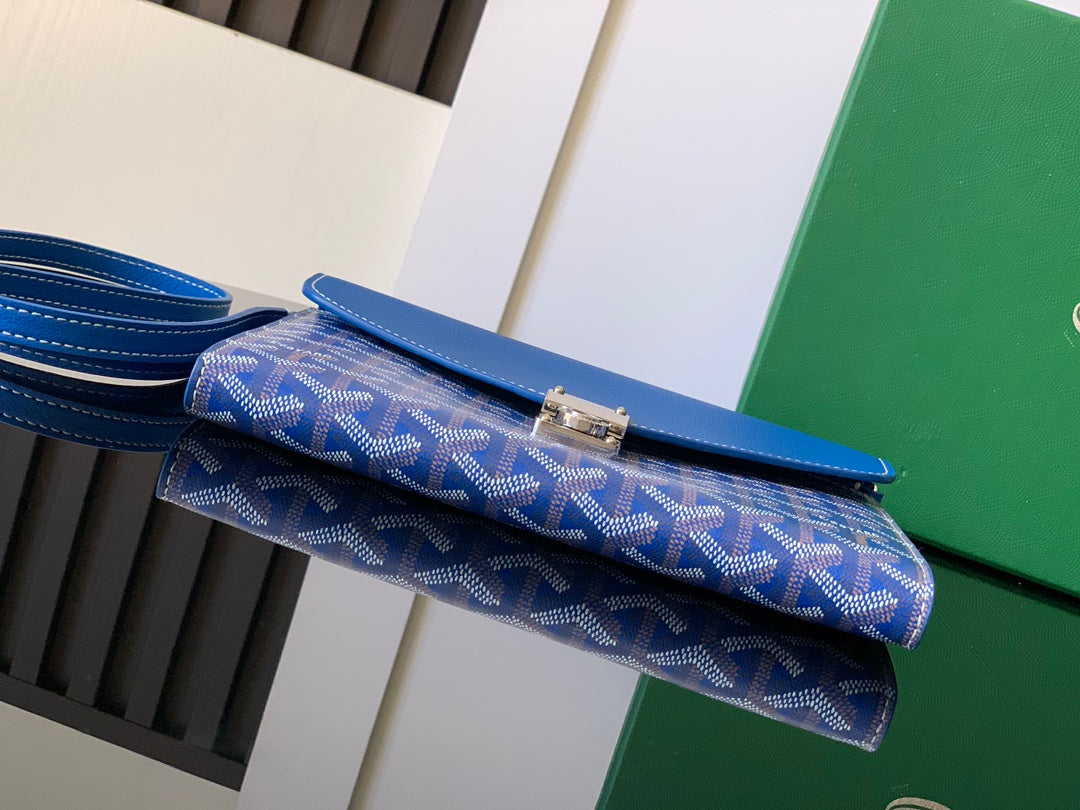 Goyard Chypre Wallet-Pouch 21 Cm Sapphire Blue Goyardine Canvas And Calfskin