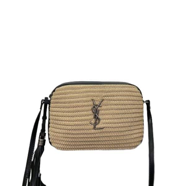Saint Laurent Lou Camera Bag In Raffia And Smooth Leather Naturel 24Cm