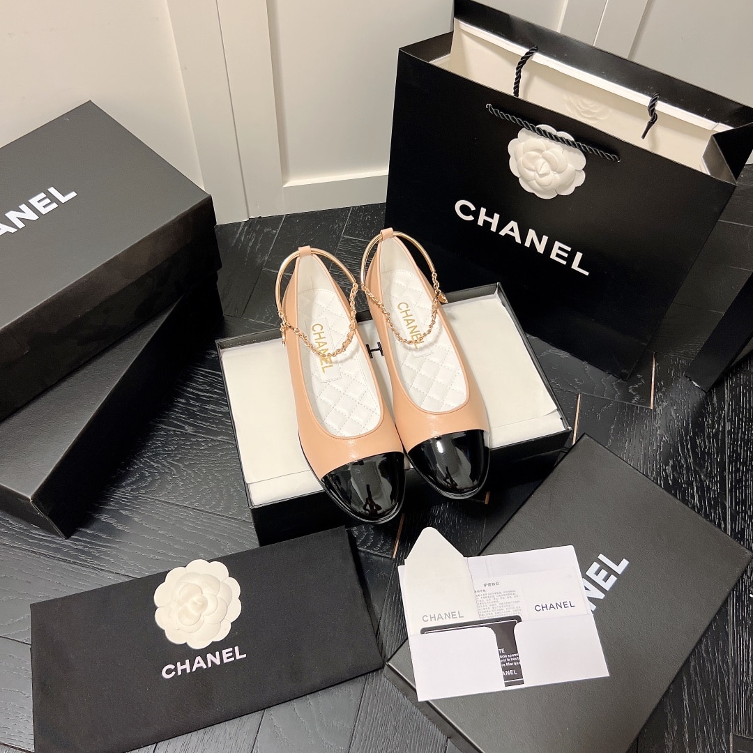Chanel Interlocking Cc Logo Ballet Flats Black Pink