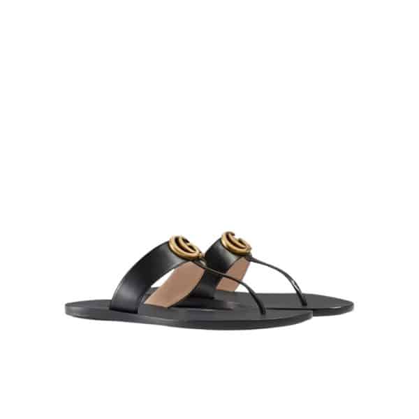 Gucci Double G Thong Leather Black ?497444 A3N00 1000