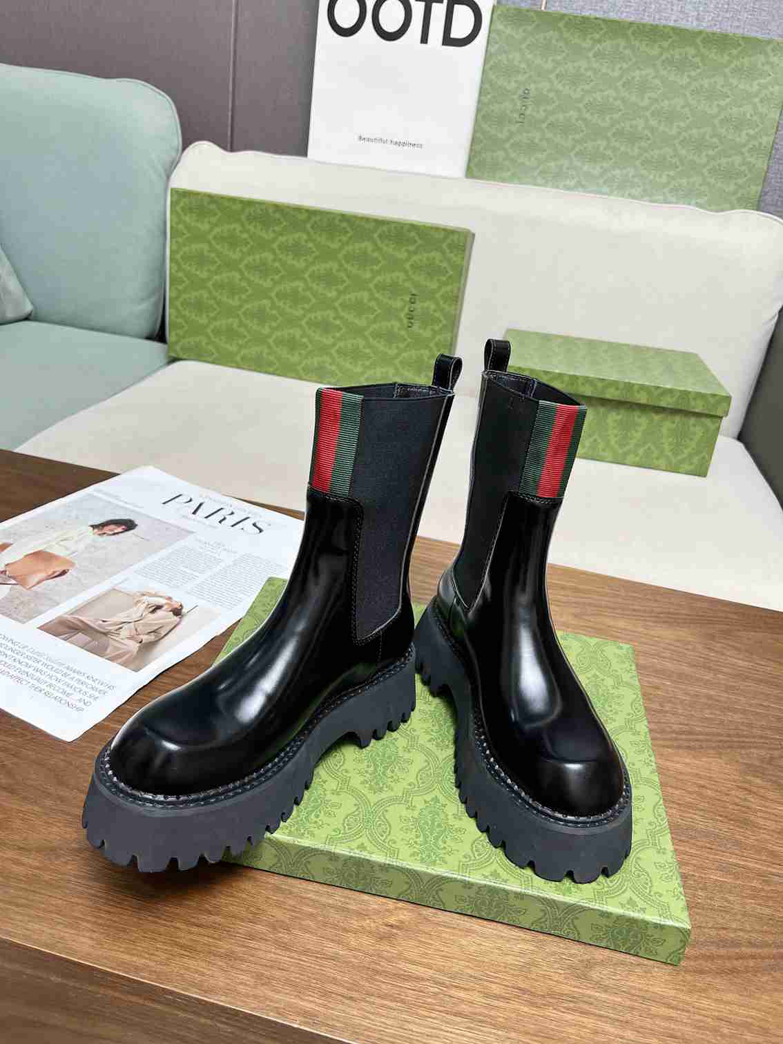 Gucci Women’s Boot With Web Anand Leather Black