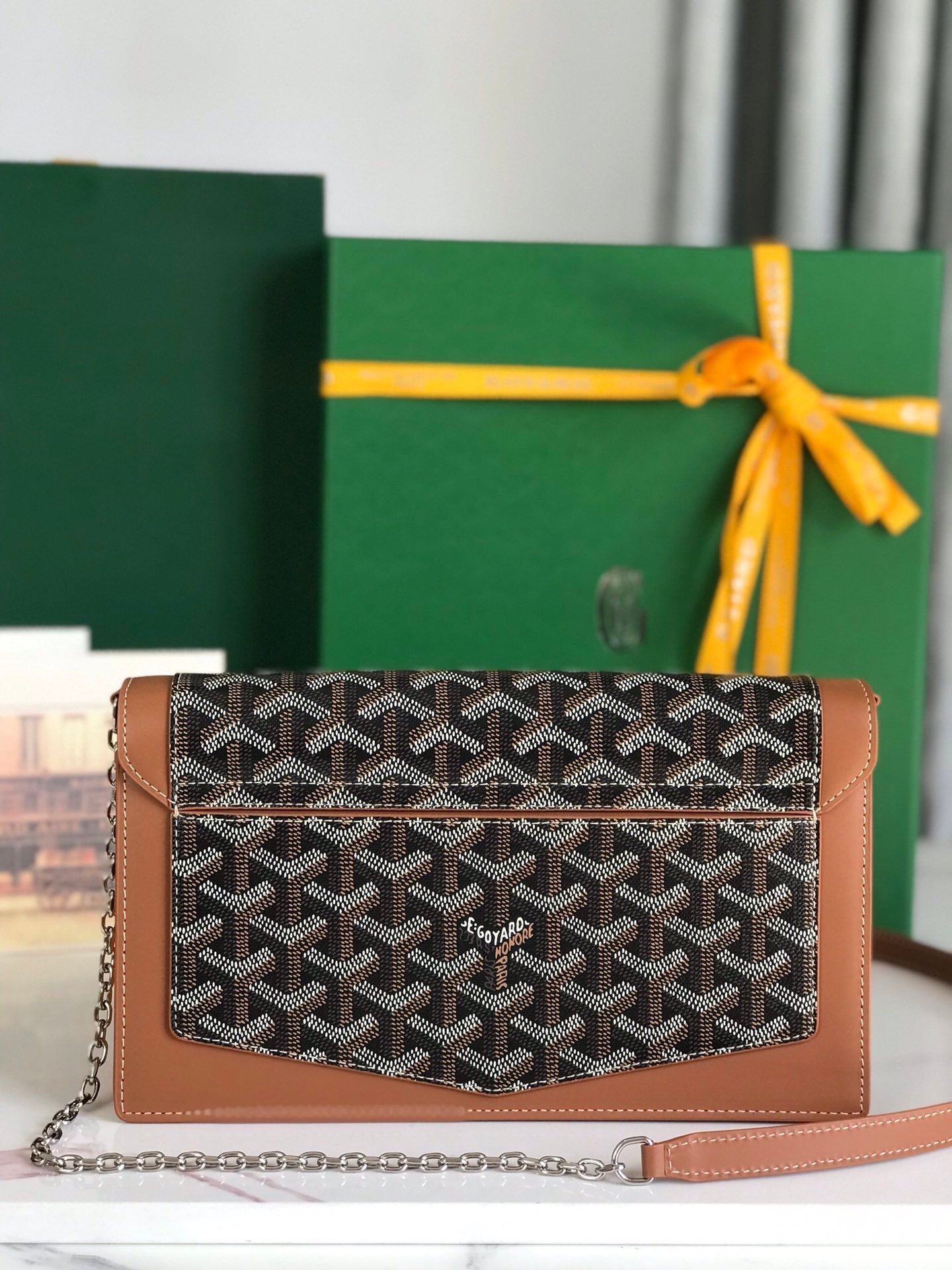 Goyard Duchesse Marie-Caroline Bag 25 Cm Black Goyardine Canvas And Tan Smooth Calfskin