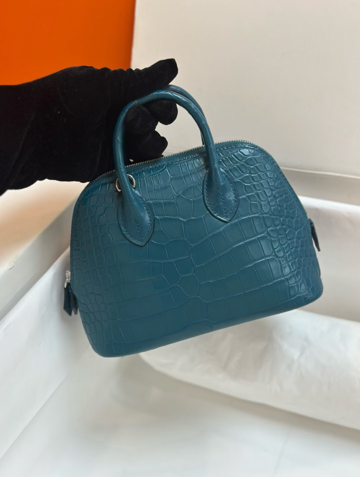 Bolide Mini 18CM Matte crocodile leather Duck Blue