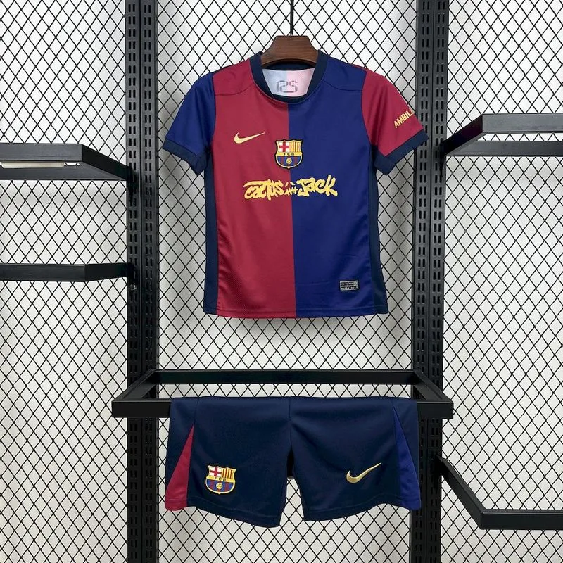 2024-25 Barcelona KIDS Travis Scott to feature on the Clásico jersey in conjunction with Spotify Football jersey