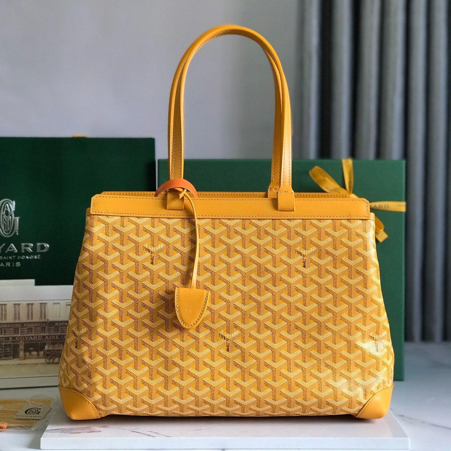Goyard Bellechasse Biaude Pm Bag 36cm Yellow Goyardine Canvas And Calfskin Trim