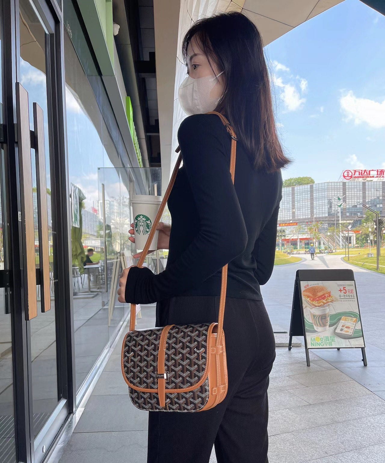 GOYARD BELVEDERE PM BAG BLACK TAN 22CM