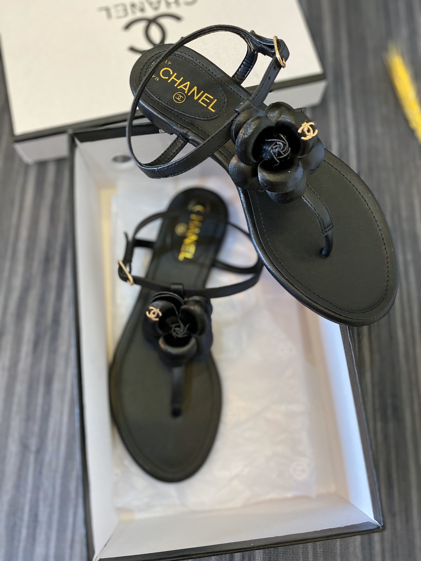 Chanel Jelly Black Rubber Camellia Sandals Black