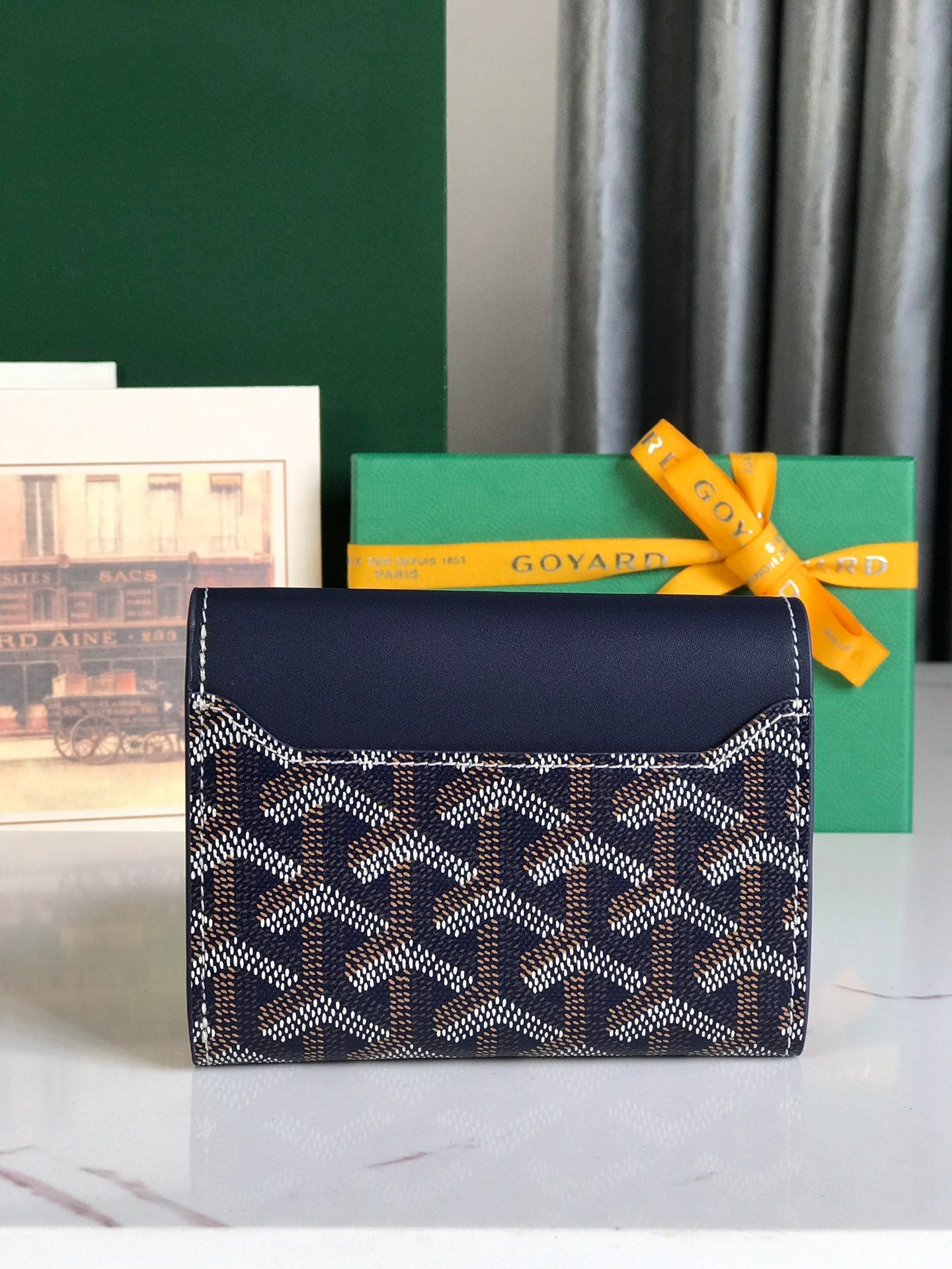 Goyard Saint-Gabriel Wallet 12 Cm Navy Blue Calfskin And Goyardine Canvas