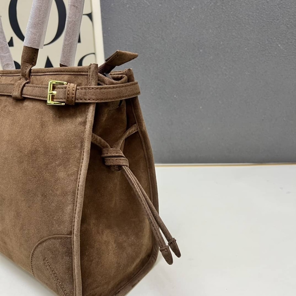 Prada Bonnie Large Suede Handbag Cacao Brown 38Cm 1Ba433 2C4S F0324 V Moo
