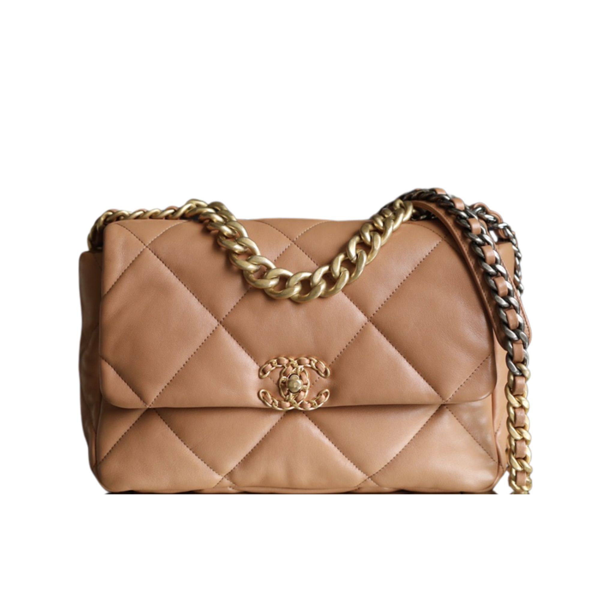 Chanel 19 Quilted Handbag Light Grey 30Cm