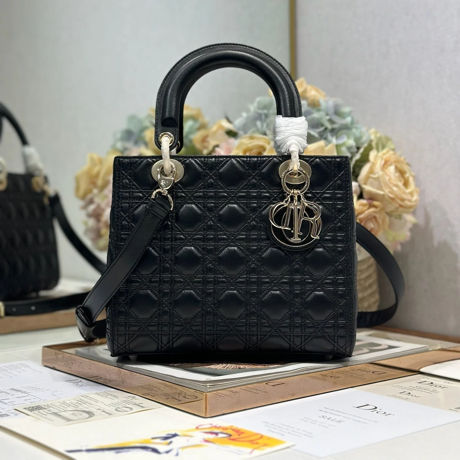 CD Medium Lady Dior 24 Bag Black Lambskin
