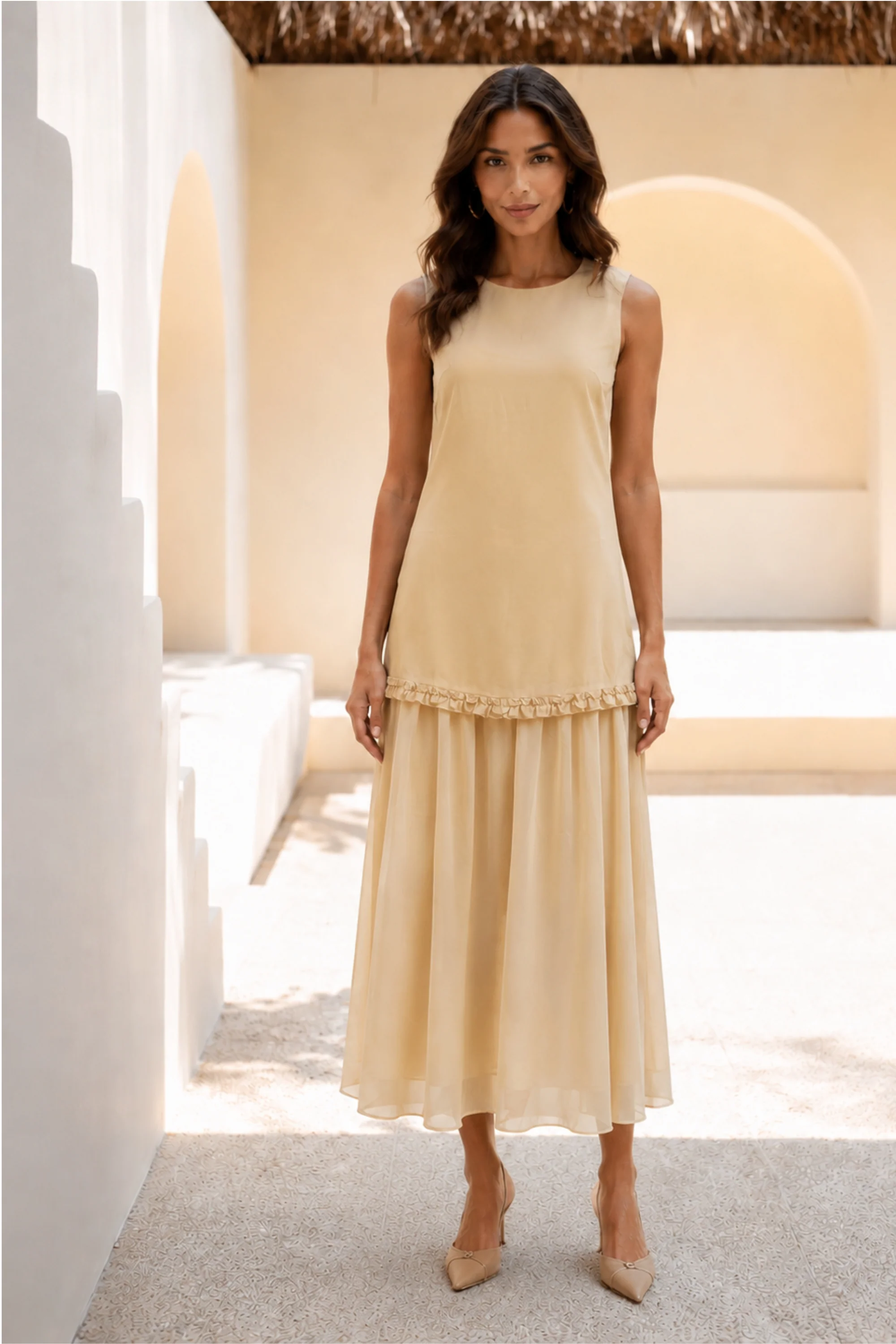 Butter Linen Layered Chiffon Dress
