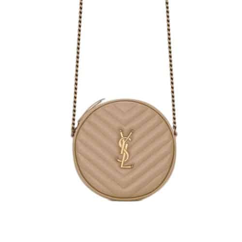 Saint Laurent Vinyle Round Camera Bag In Chevron Quilted Grain De Poudre Embossed Leather 18Cm