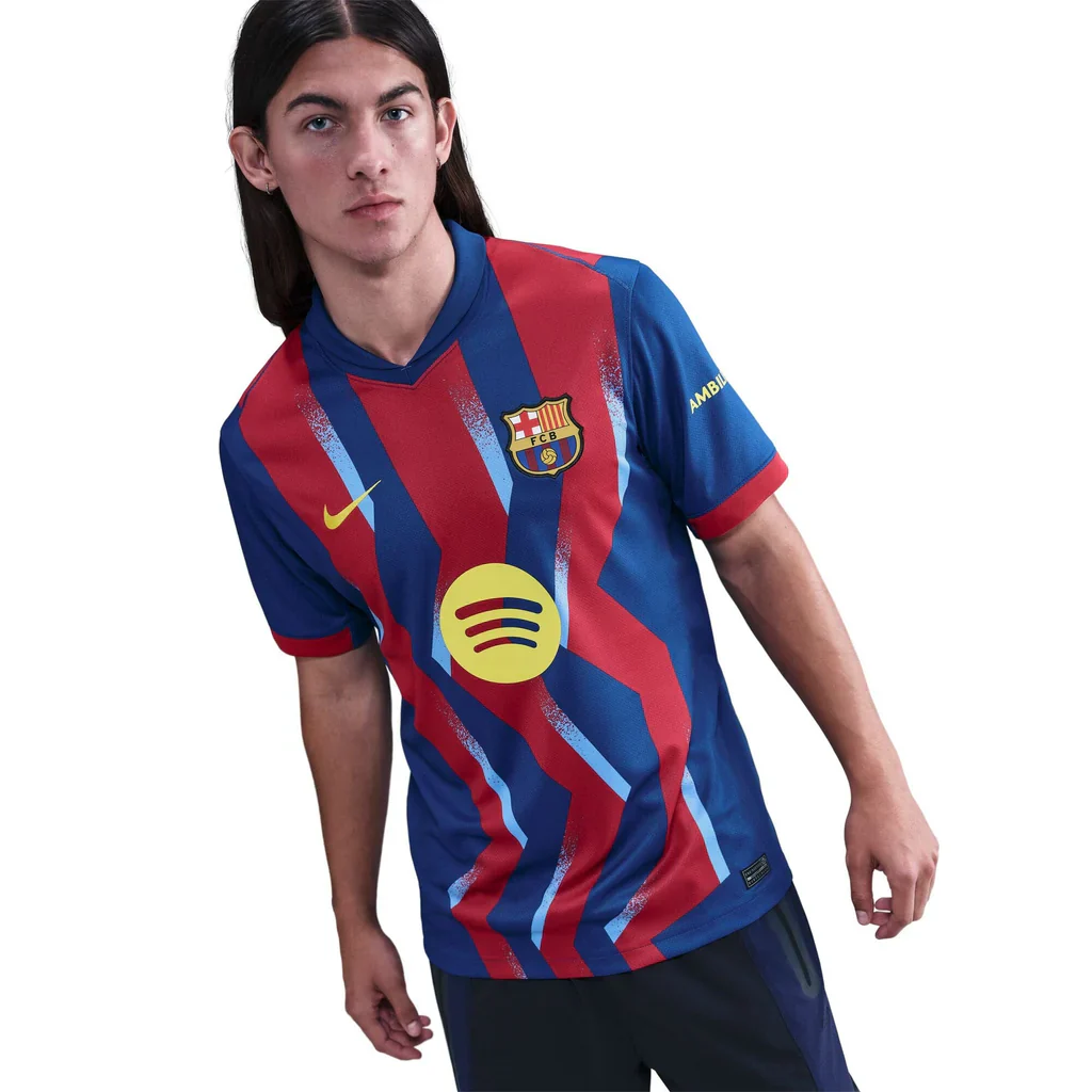 Nike Men's FC Barcelona Pedri 4th Jersey 25/26 w/ La Liga Patches (Blue/Red/Yellow)