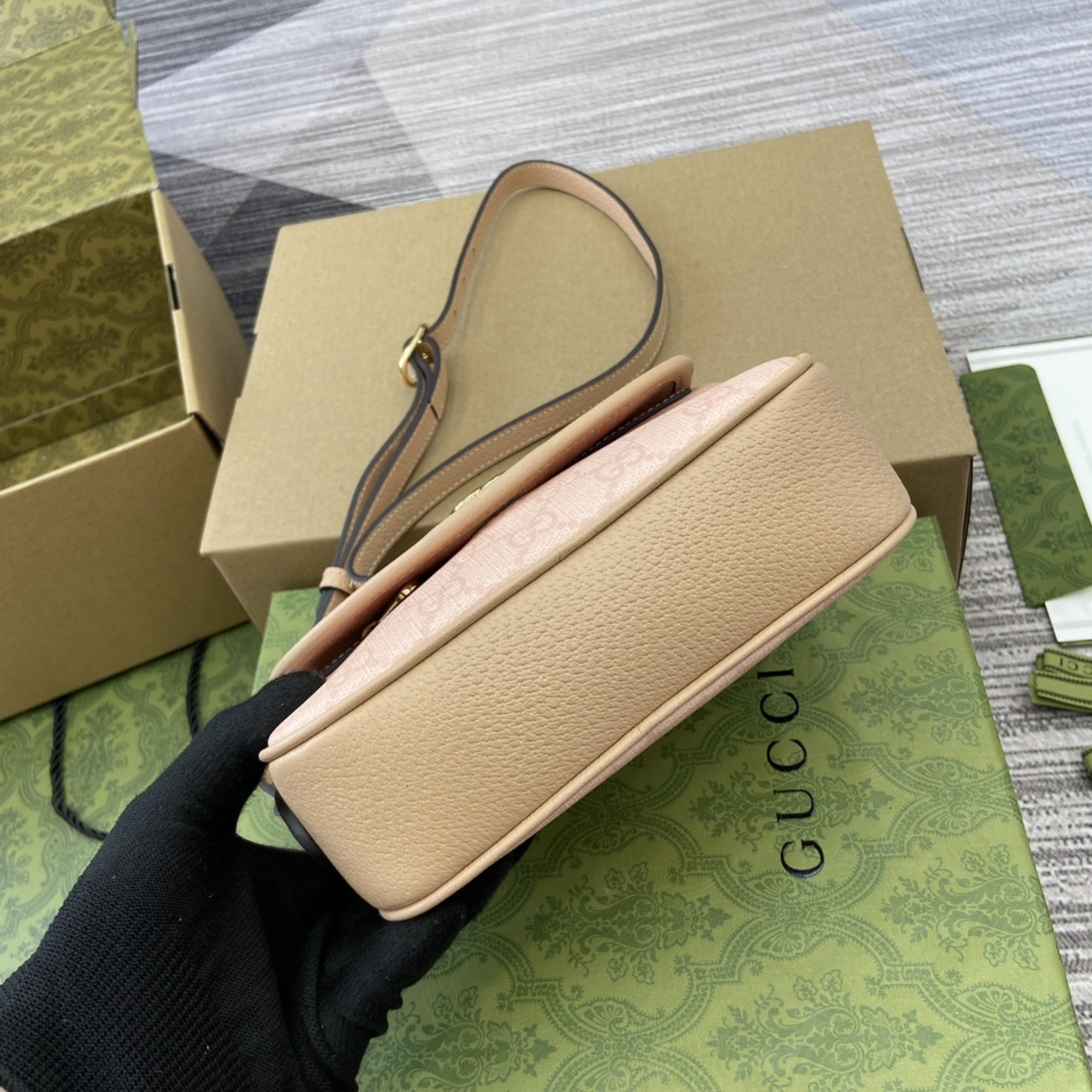 Gucci Monogram Textured Dollar Mini Ophidia Rose Pink