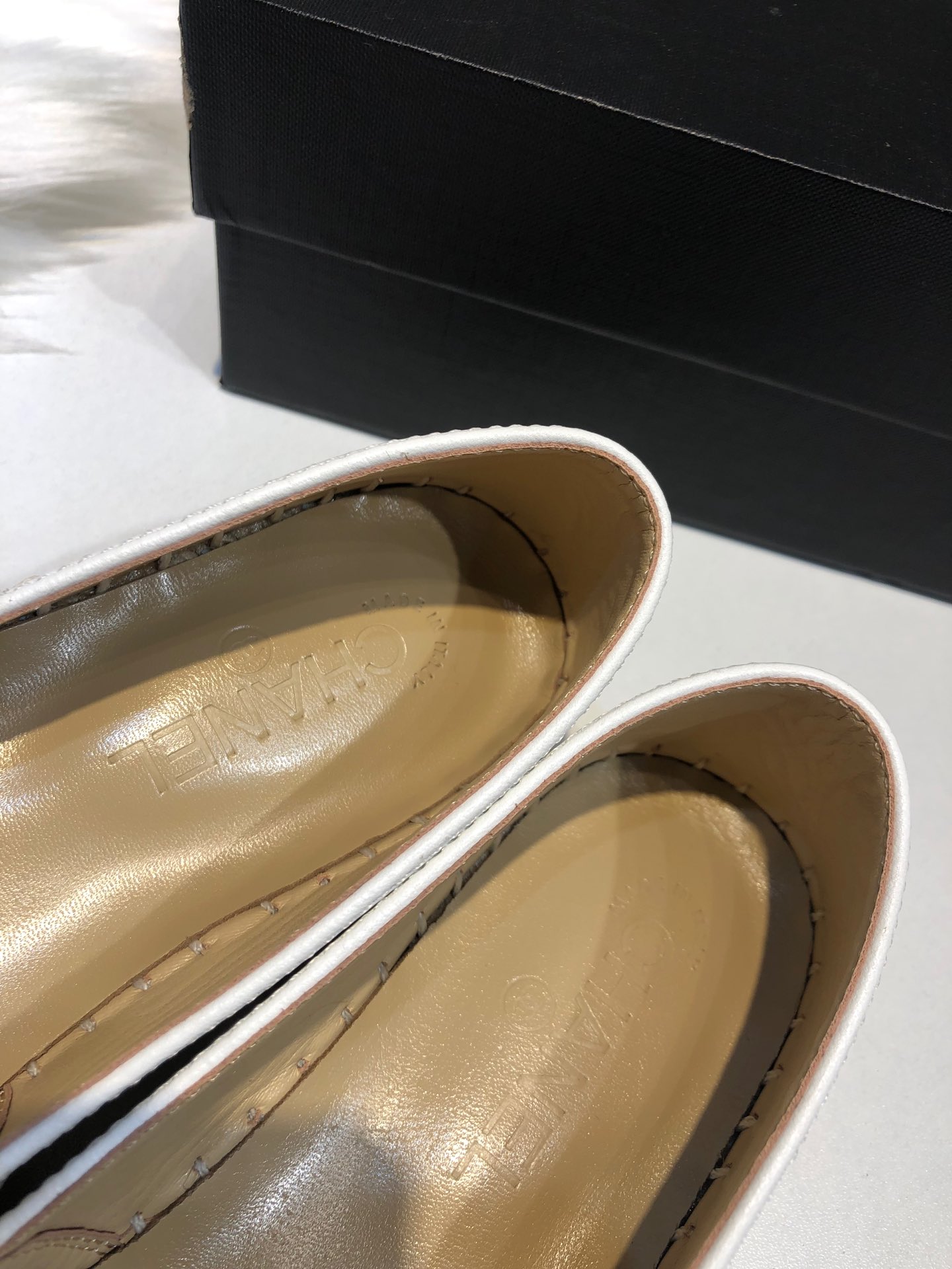Chanel Embroidered Espadrille Leather Cap Toe Flats White