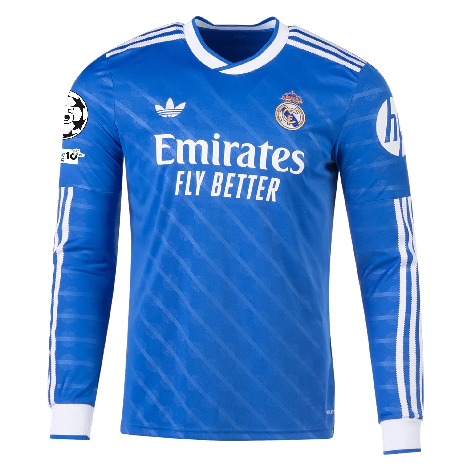 adidas Men's Real Madrid Mbappe Long Sleeve Third Jersey w/ Champions League Patches 25/26 (Blue/White)