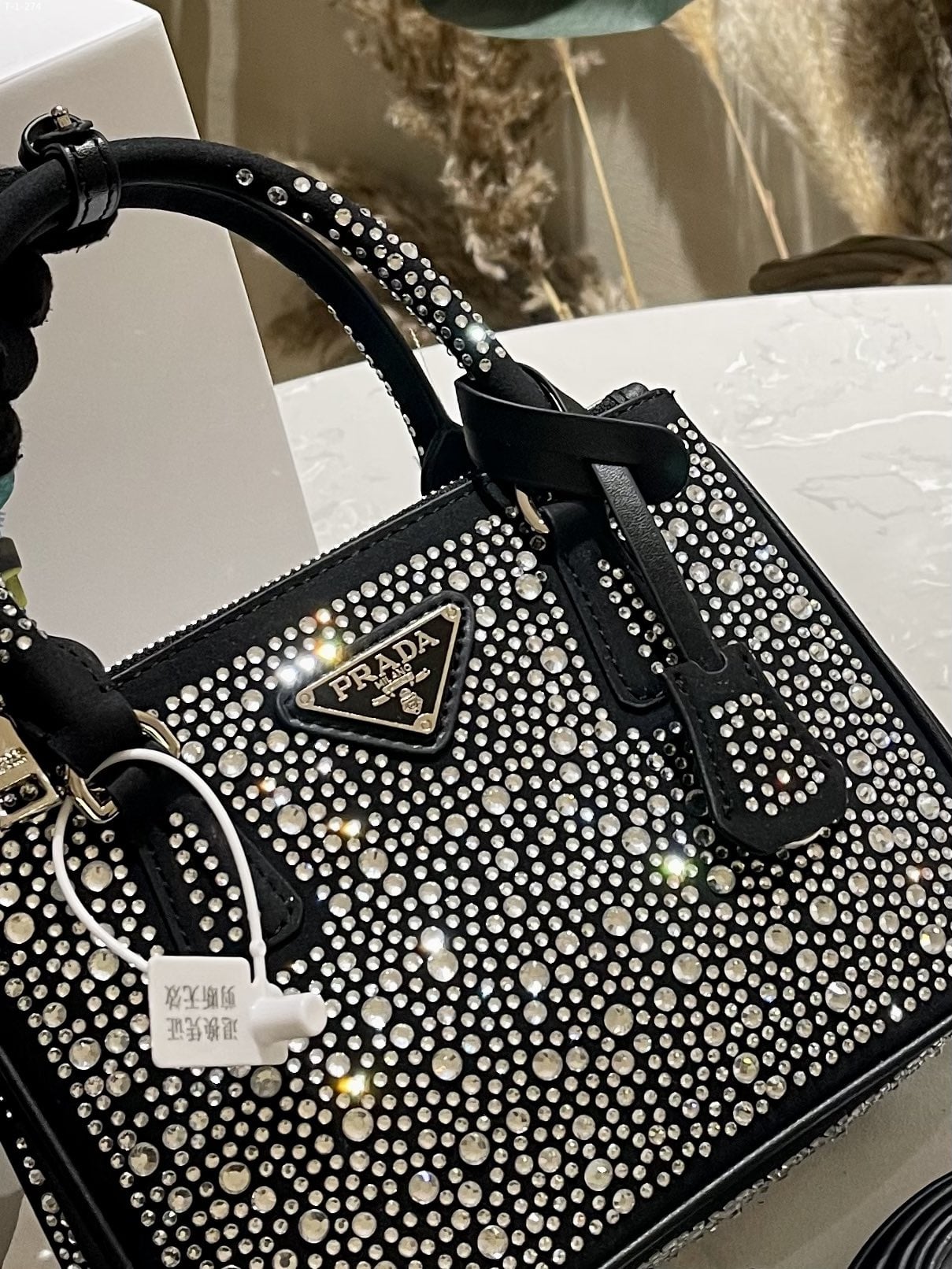 Prada Galleria Satin Mini Bag With Crystals Metal 23Cm