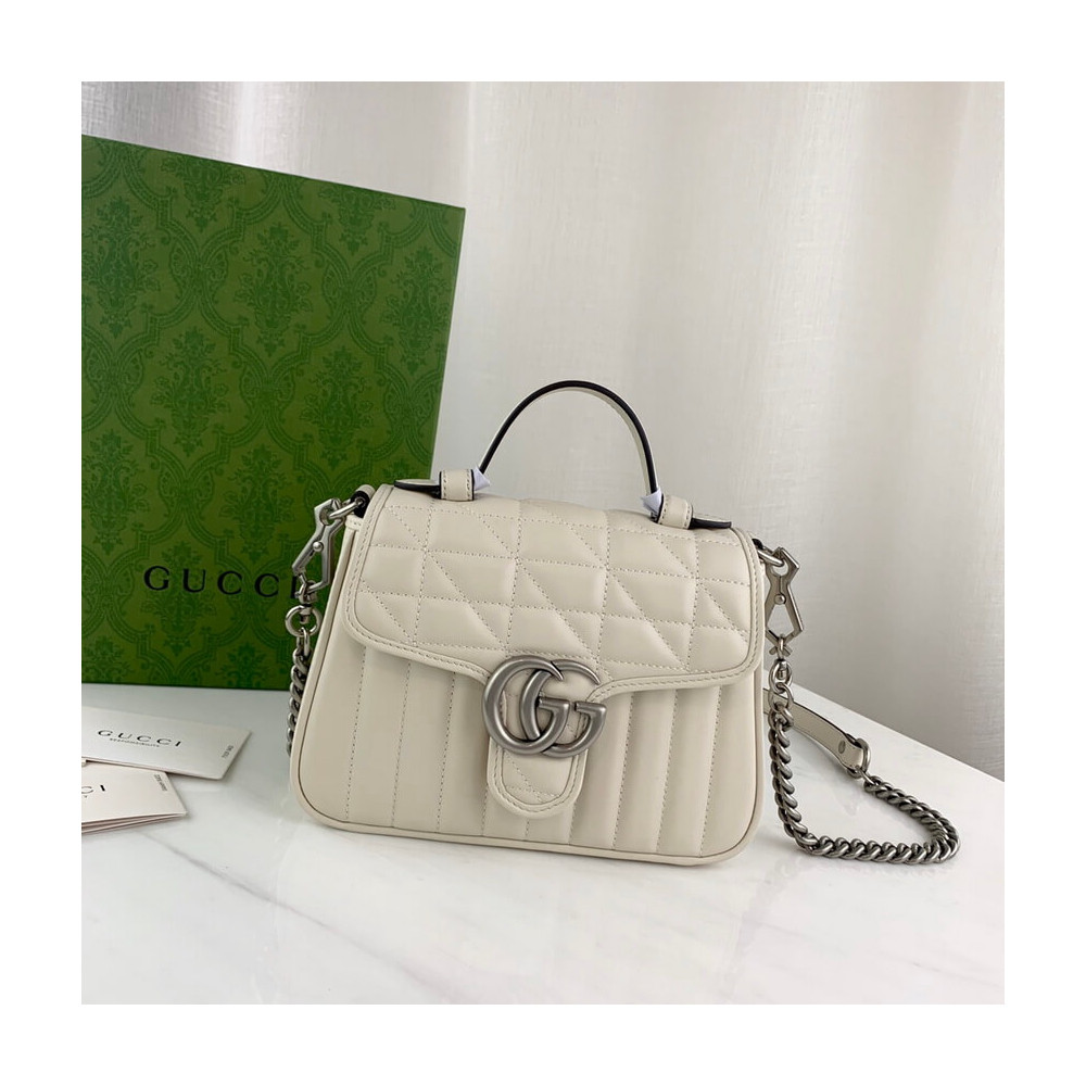 Gucci GG Marmont White Matelasse Leather Mini Top Handle Bag