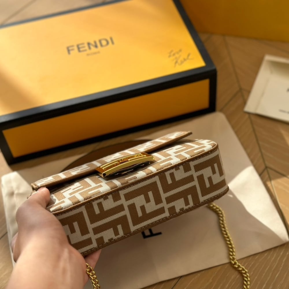 Fendi Baguette Mini Ff Jacquard Fabric Bag Beige 21cm